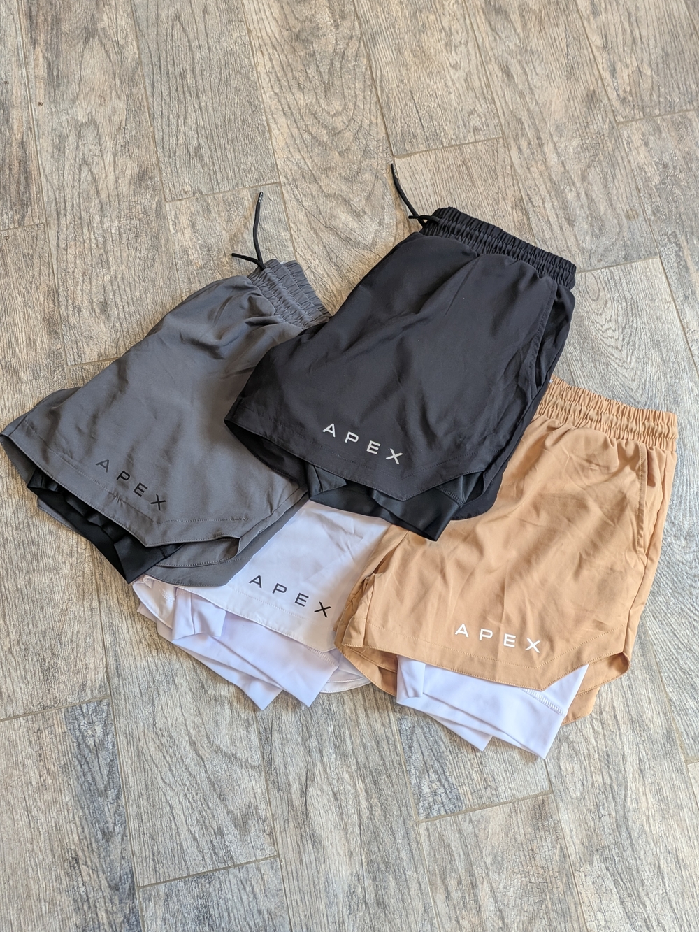BUNDLE Apex Men's Athletic Shorts — Black, Gray, White, Tan XL